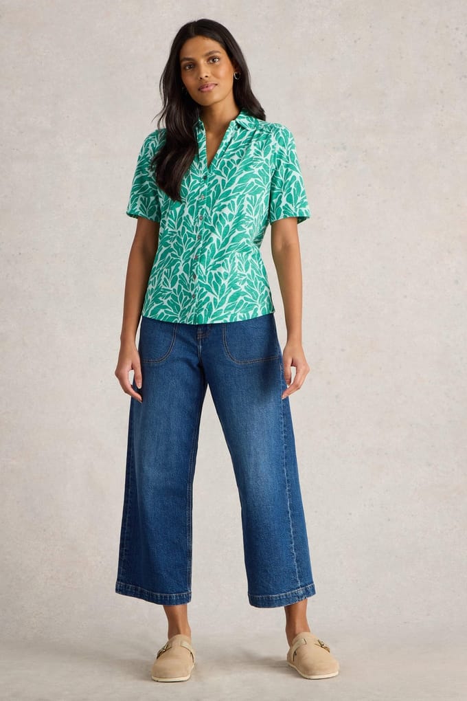 White Stuff Annie Ss Jersey Shirt Teal Print Größe: 8 | Business hemden Outlet | Damen | Cyan
