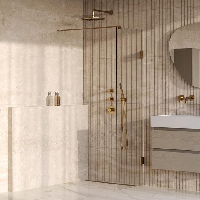 Brauer Void - Inloopdouche - Helder Glas - 60 x 200 cm - incl. Glascoating - PVD Goud Geborsteld