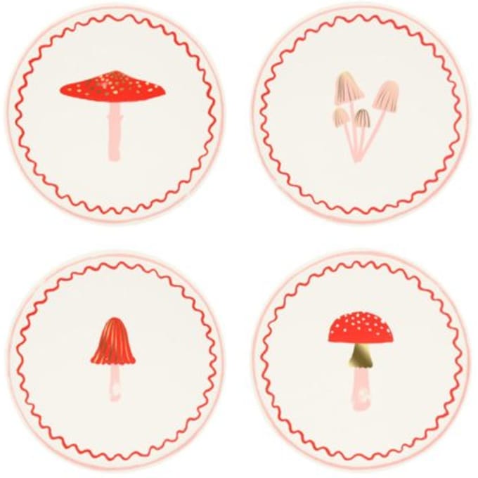 Meri meri kerst - bordjes papier klein à 8 stuks, merry mushrooms