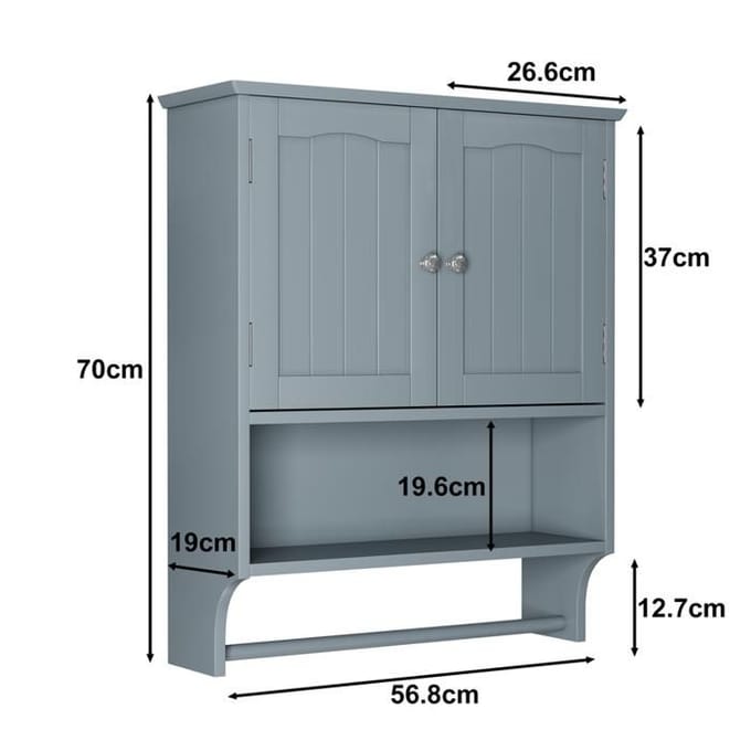Badkamer wandkast - MUVOE - 56,8x19x70 cm - MDF - Handdoekstang - Verstelbare planken wit