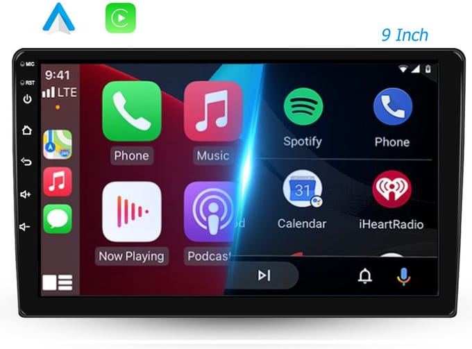 Boscer Autoradio 2Din Universeel - Android 13 - Apple Carplay & Android Auto - 9 Inch HD Touchscreen - GPS Navigatiesysteem - 2+64GB - Microfoon & Achteruitrijcamera