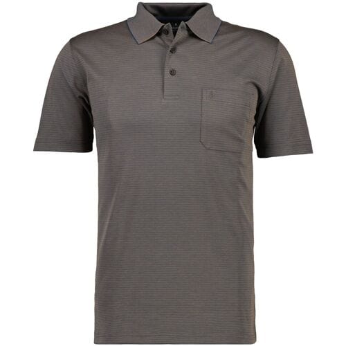 Ragman Polo Softknit Fine Stripe Easy Care Donker Taupe / male