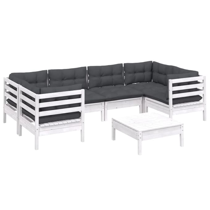 vidaXL - 7-delige - Loungeset - met - kussens - grenenhout - wit