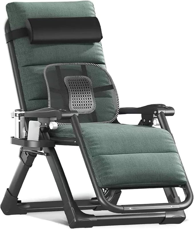 Zero Gravity Stoel, inklapbaar ligbed met kussen en kussen, verstelbare ligstoel voor tuin, gazon, camping, strand