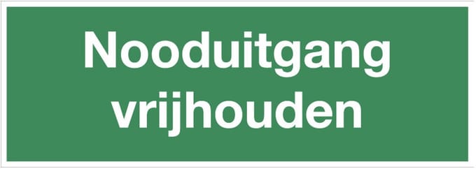 Nooduitgang vrijhouden sticker met tekst 400 x 150 mm