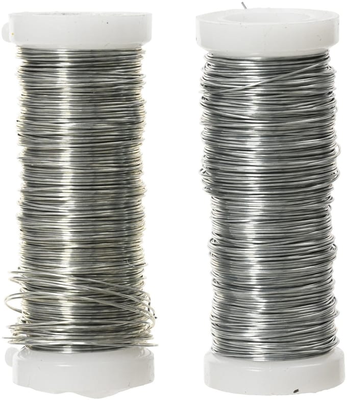 Decoris Binddraad/wikkeldraad - 2x rolletjes - zilver - 30 m x 0,3 mm - hobbydraad/bloemendraad