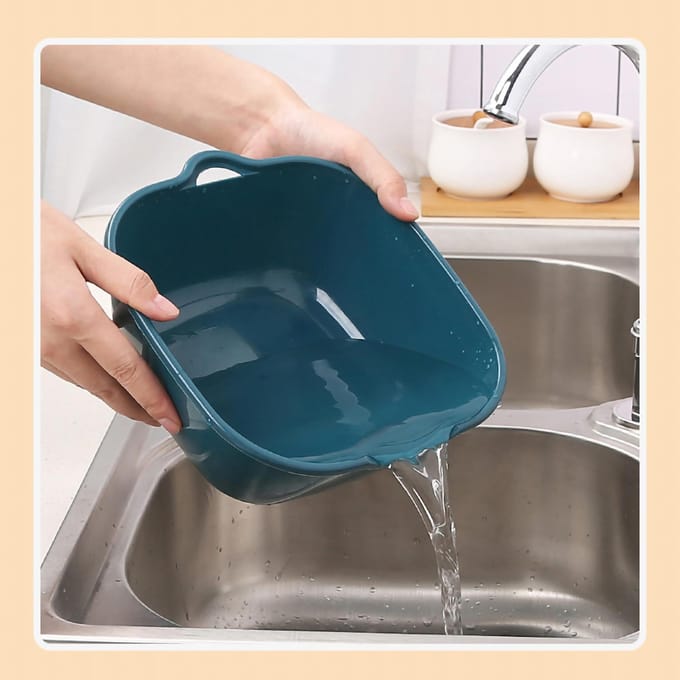 Groente Wasmand Dubbele Laag Snel Afvoeren Ophangbaar Multifunctioneel Fruitzeef met Zijkant L blauw/geel