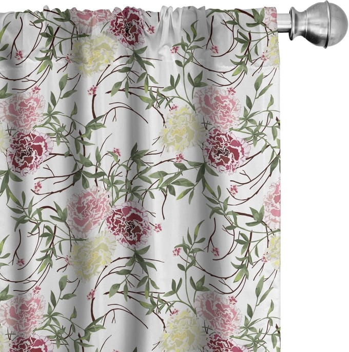 ABAKUHAUS Bloemen Gordijnen – 2×75×175 cm – Microvezel – Wit/Multicolor