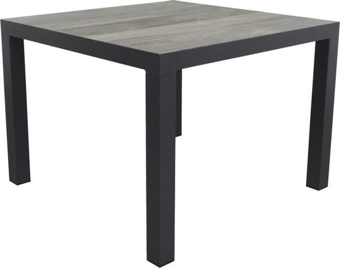 Kings tuintafel 100x100 cm. - Antraciet/Houtlook