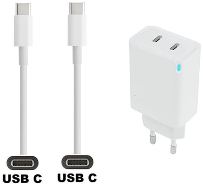 45W super snellader met 2 poorten USB C - USB C + 1,0m sterke USB C naar C kabel. Witte PD PPS lader. Oplader adapter past op Kobo Rakuten eReader Elipsa, Elipsa 2E, Sage, Libra 2, Libra Colour, Clara 2E, Clara Colour, Clara BW - Kindle Amazon Scribe