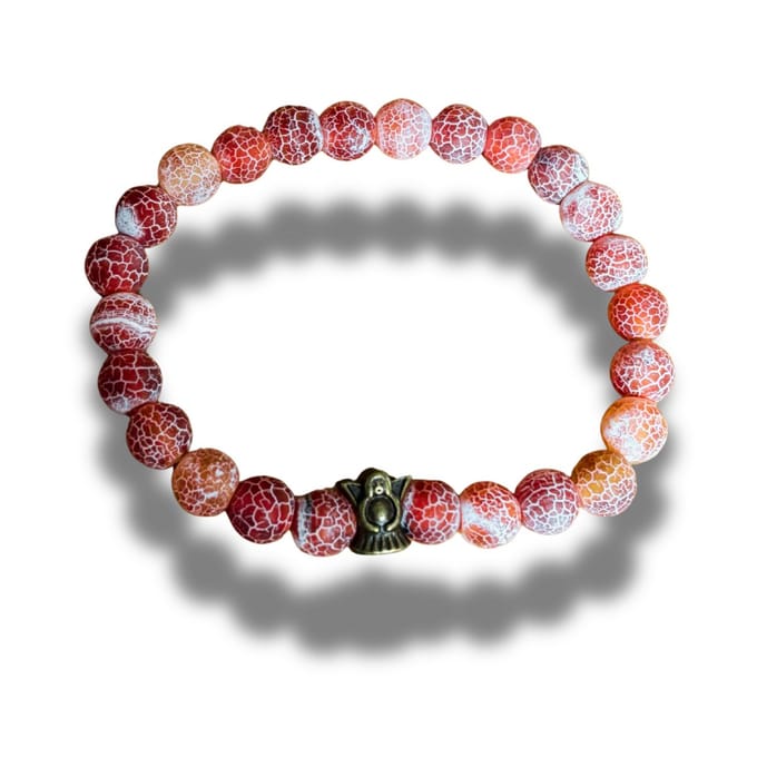 Armband - natuursteen - rode agaat - 8 mm - 19 cm - met bronskleurige engel