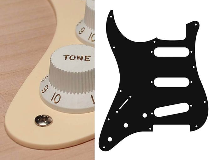 Boston SL-113-C pickguard, Stallion, standard, SSS, 3 pot holes, 3-5 switch, lefthanded, 1 ply, cream