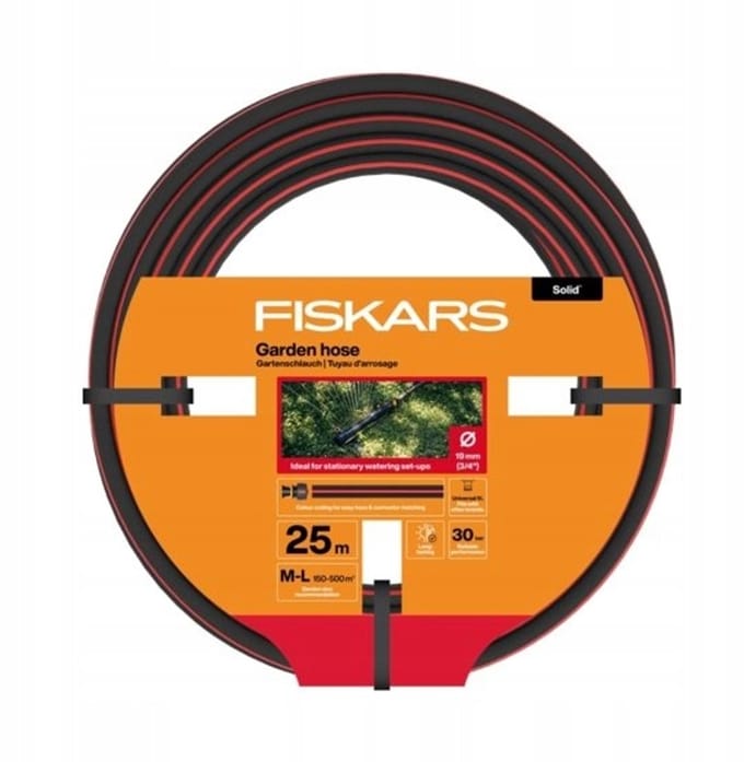 Fiskars tuinslang M-L, Solid, waterslang voor irrigatiesystemen, 19 mm (3/4"), lengte: 25 m, universele aansluiting, UV-beschermd, vorstbestendig,