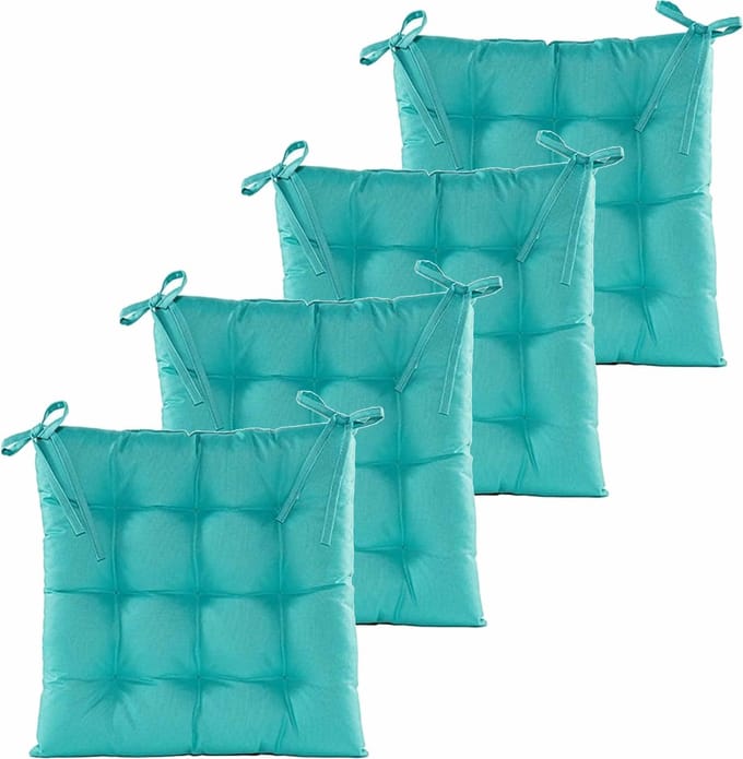Anna's collection Stoelkussen gewatteerd - 4x - turquoise blauw - 38 x 38 cm - binnen/buiten