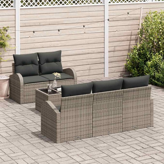 vidaXL - Tuinbank - Set - 6 - st - Grijs - poly - rattan