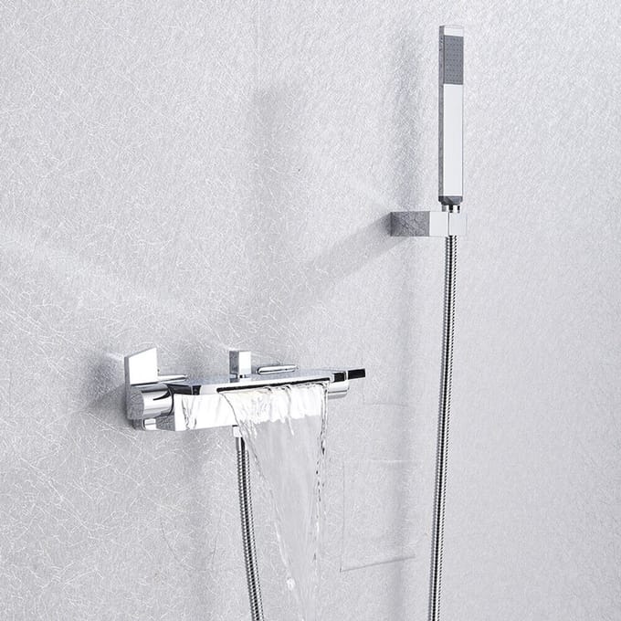 Badkraan met handdouche, watervalkraan, badkuip, wandmontage, badkraan Chroom