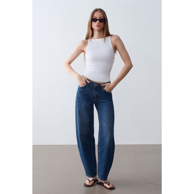 Geribbelde Katoenen Halterblouse