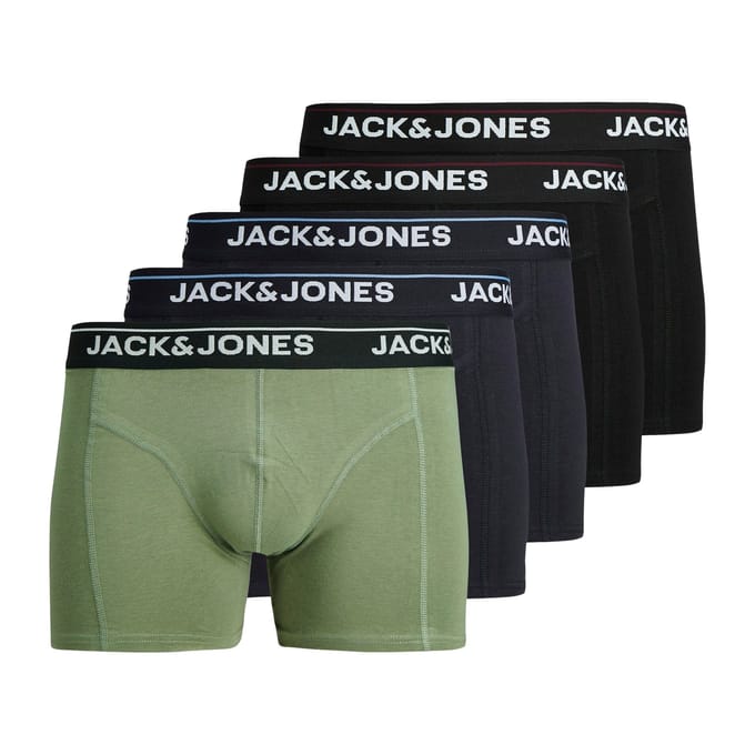 Jack & Jones Heren boxershorts trunks jactimothy 5-pack effen groen/donkerblauw/zwart