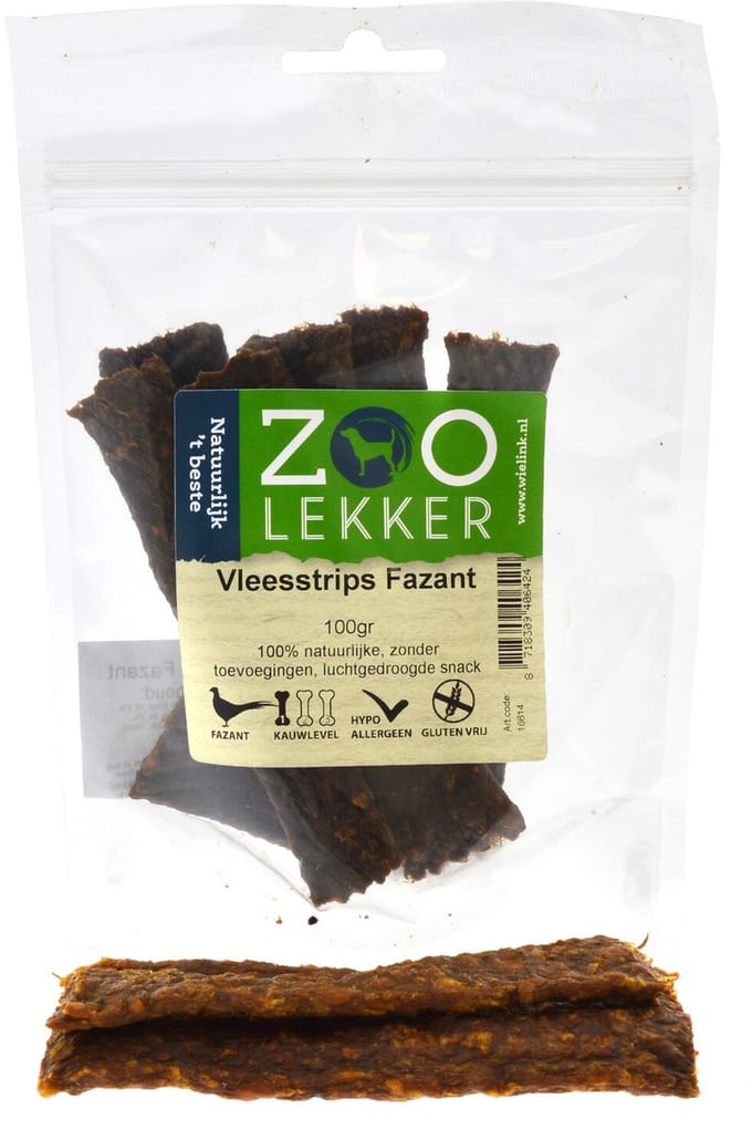 Zoolekker Vleesstrips Fazant - hondensnacks - 100 gram