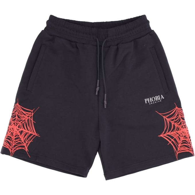 Heren trainingsshorts met spinnenwebprint zwart/rood