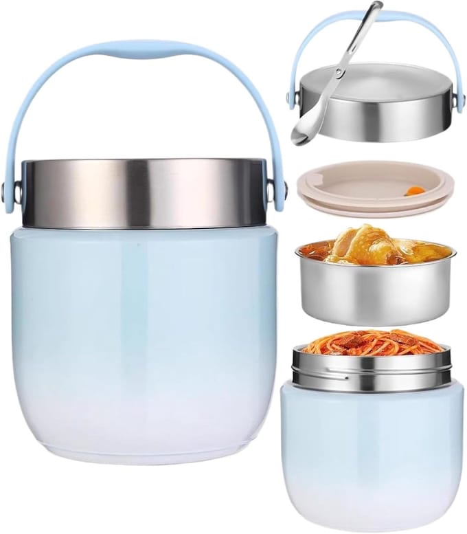 Warme lunchcontainer - Soepen doos - Buitenmaaltijden - Lekvrij en warmhoudend - 1200 ml - Blauw