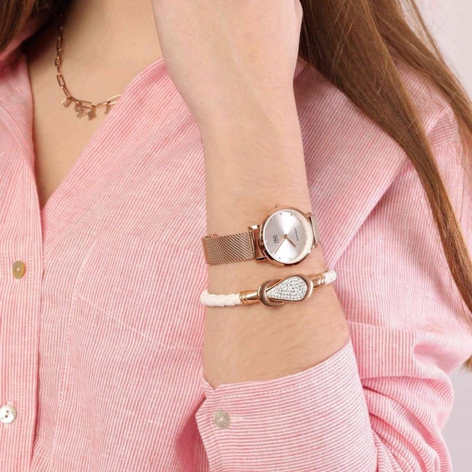 Q&Q horloge rose met mesh band QA21J011Y