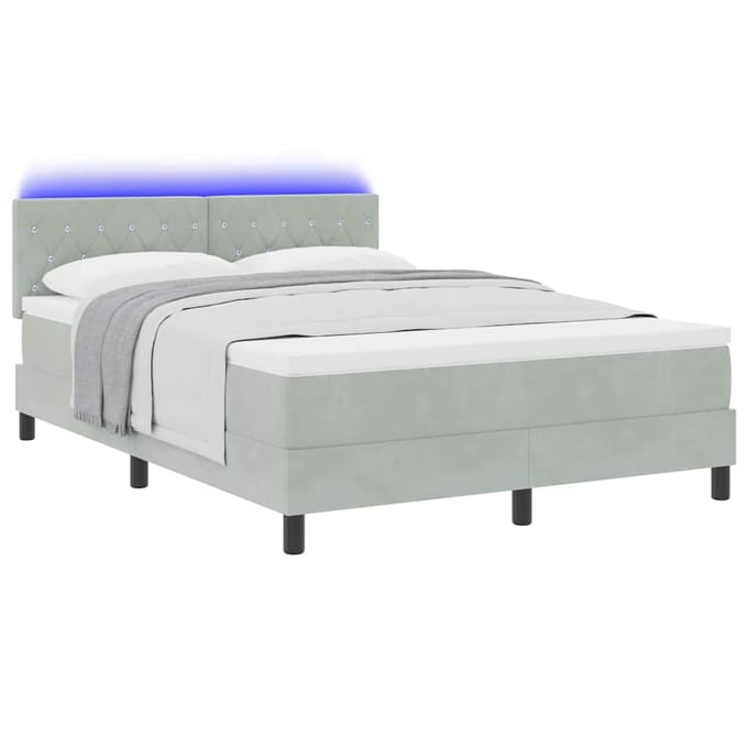 vidaXL - LED - Box - Spring - Bed - Lichtgrijs - 160 - x - 200 - cm - Fluweel