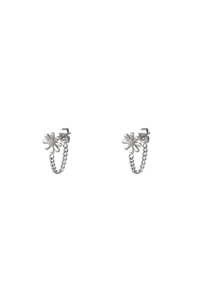 Flower - zilver - Oorknopje met ketting