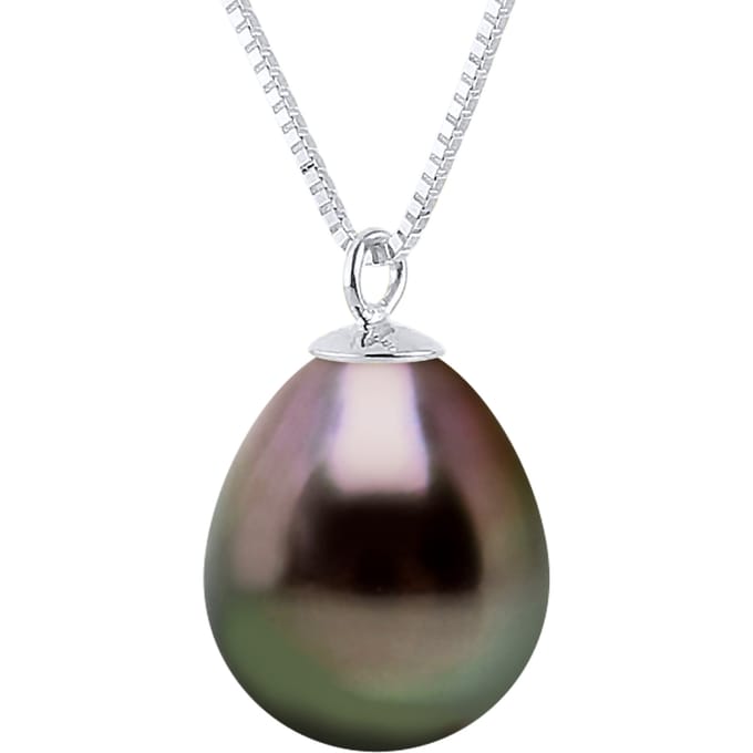 Ketting gekweekte parel TAHITI 9-10 mm Pear White Gold Chain