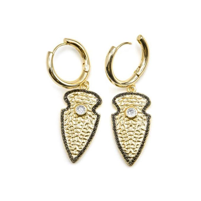 Boucles d'oreilles - LUXENTER - Otla - Or 18 carats - Zircone brillante - Pendant crochet jaune