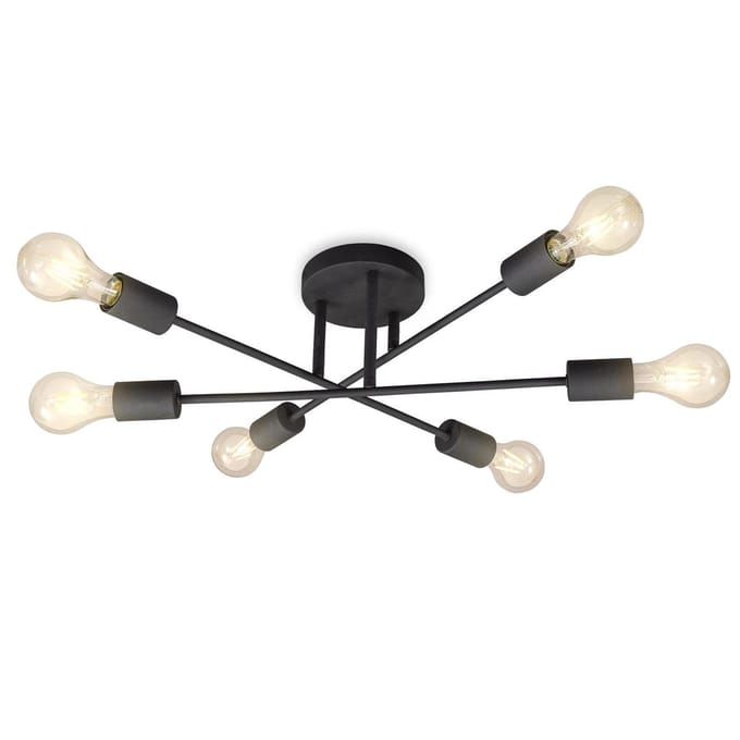 B.K.Licht - Retro Plafondlamp met 6-lichts - E27 - zwart - retro industrieel