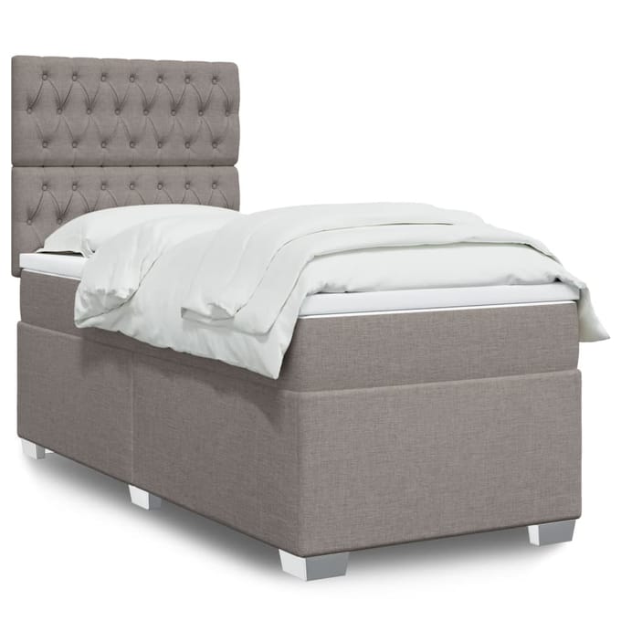 vidaXL - Boxspring - met - matras - stof - taupe - 90x190 - cm