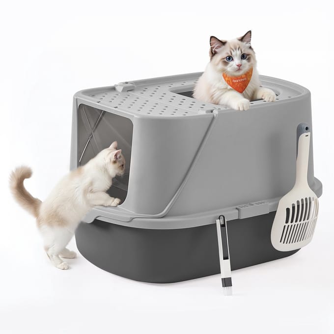 Feandrea - Kattenbak - Met Deksel - Inclusief Schep en Borstel - Voor Katten tot 15 kg