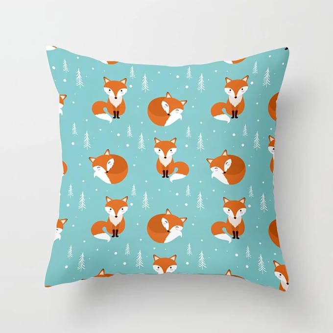 Cartoon Vos Dier Auto Kussensloop Woonkamer Polyester Kussenhoes Bank Decoratie 45x45cm