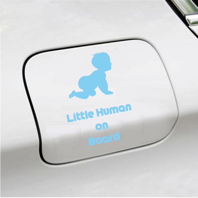 Bumpersticker - Little Human On Board - 10 X 15 - Licht Blauw
