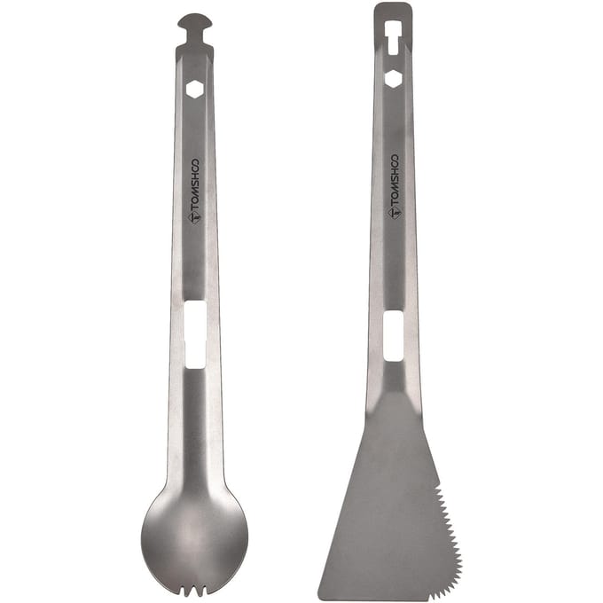 TOMSHOO Titanium Serveertang Multifunctionele BBQ-tang met Spork en gekartelde spatel voor kamperen gray