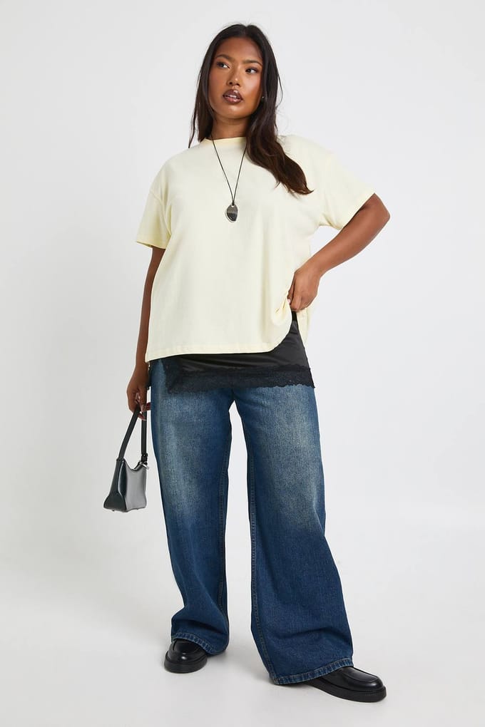 boohoo Dames Plus Basic Oversized T-shirt met korte mouwen | Citroen | Maat: 50