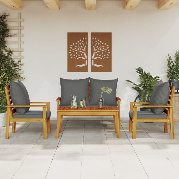vidaXL - 4-delige - Loungeset - met - kussens - massief - acaciahout