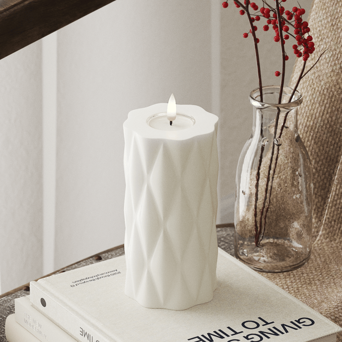 Deluxe Homeart Led Kaars Harlequin Wit 7,5 x 15 cm