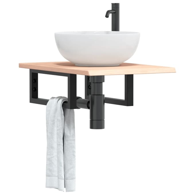 vidaXL - Badkamer - wandschap - staal - en - massief - eikenhout
