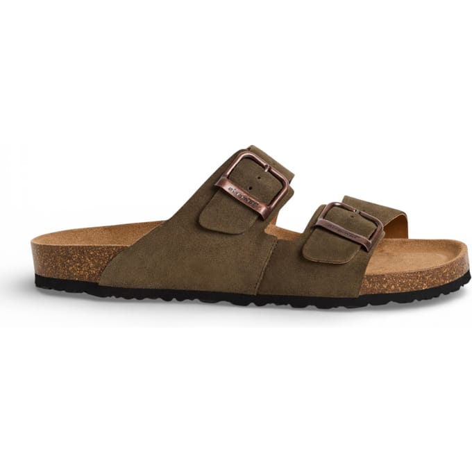 Tamaris herenslippers van olijfgroen leer met instapzool en voetbed.