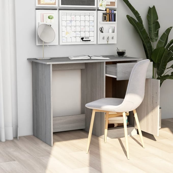 vidaXL - Bureau - 100x50x76 - cm - bewerkt - hout - grijs - sonoma - eikenkleurig