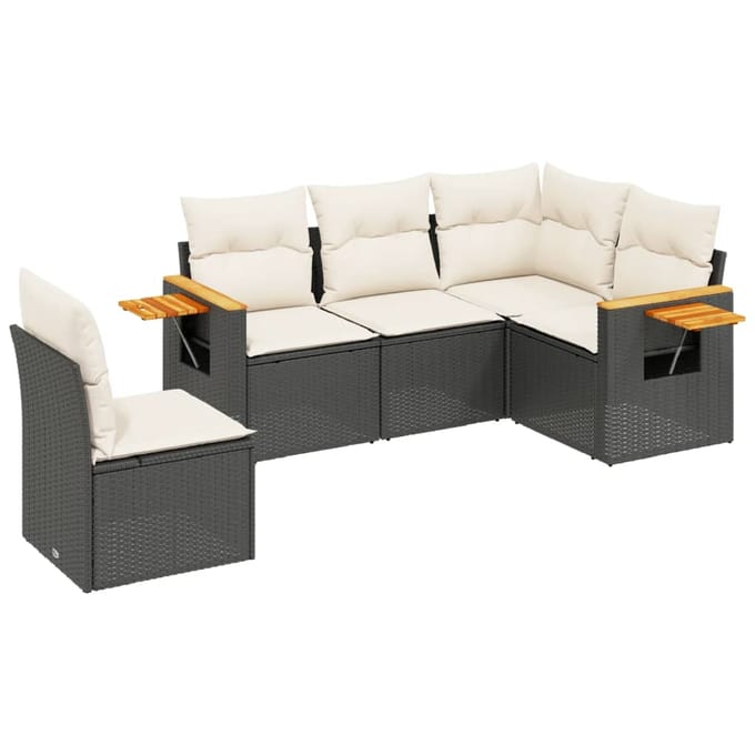 vidaXL - 5-delige - Loungeset - met - kussens - poly - rattan - zwart