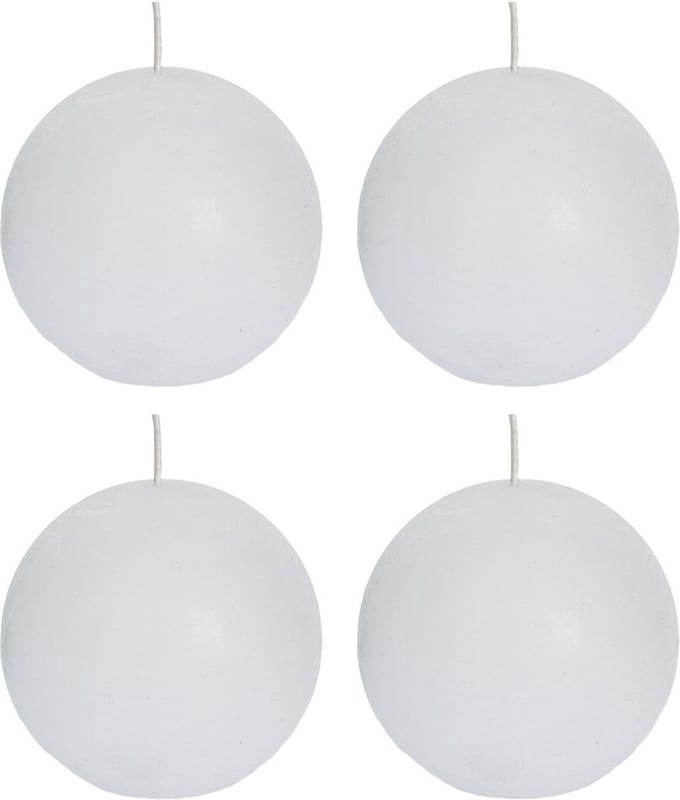 Spaas rustieke bolkaars - wit - 4x - D8 cm - 24 branduren - ronde kaarsen