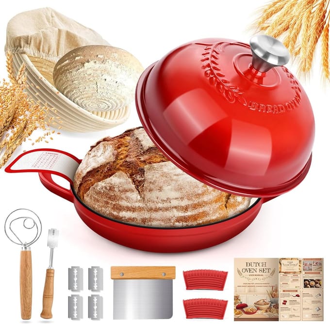Gietijzeren Pan - Broodpan Dutch Oven - Brood Bakken - Uniforme Warmte - 26 cm - Rood