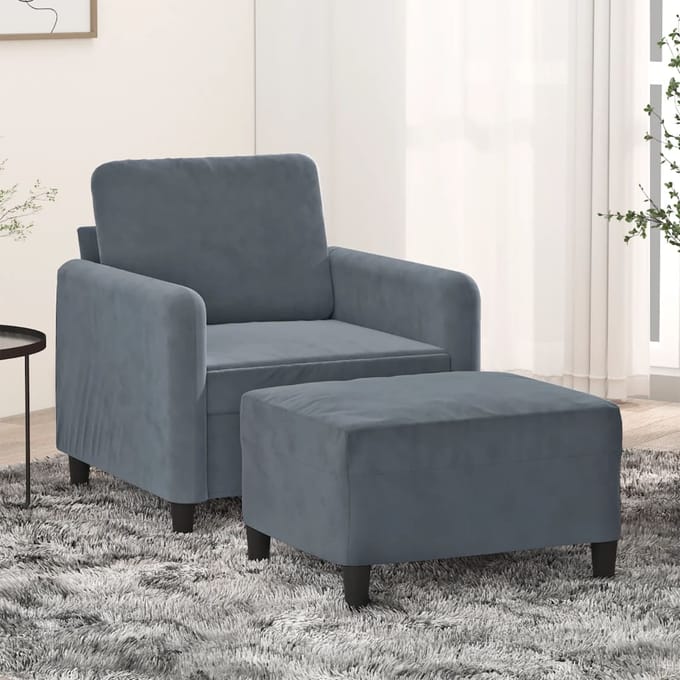 vidaXL - Fauteuil - met - voetenbank - 60 - cm - fluweel - donkergrijs