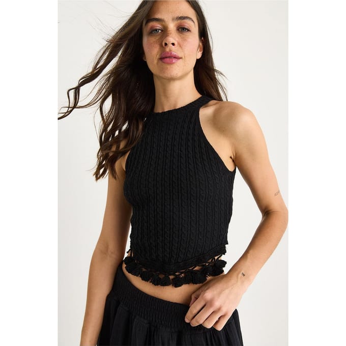 Gestructureerde Halternek Fitted Crop Blouse