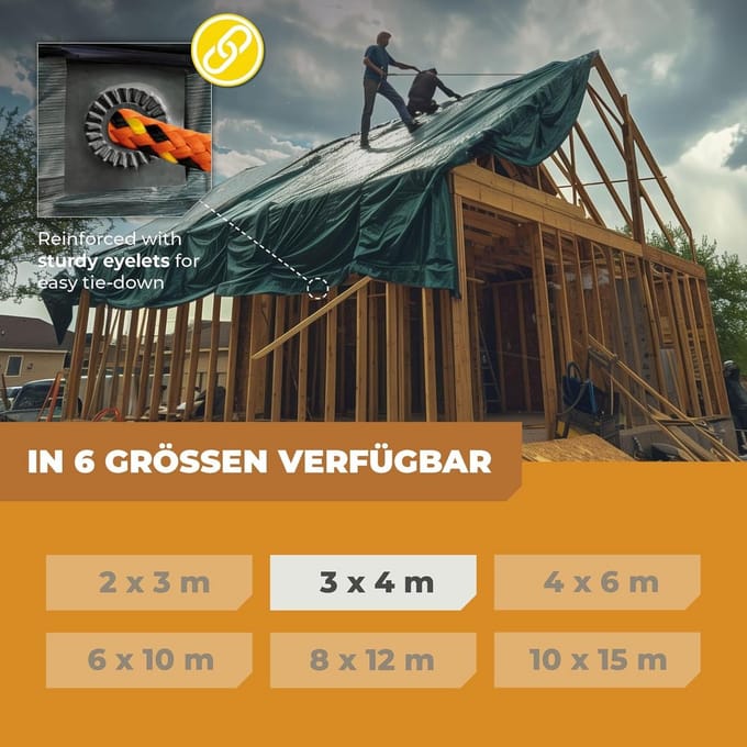 Waterdicht Zeil 3x4m - 150g/m² PVC Dekzeil met Oersterke Ogen