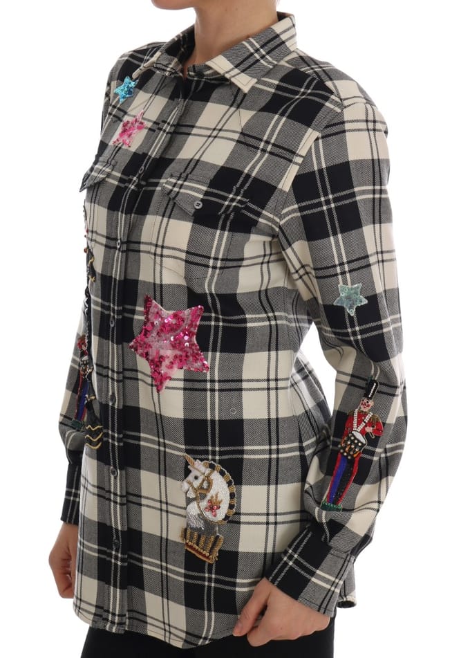 Dolce & Gabbana Zwart Witte Sprookje Kristallen Shirt