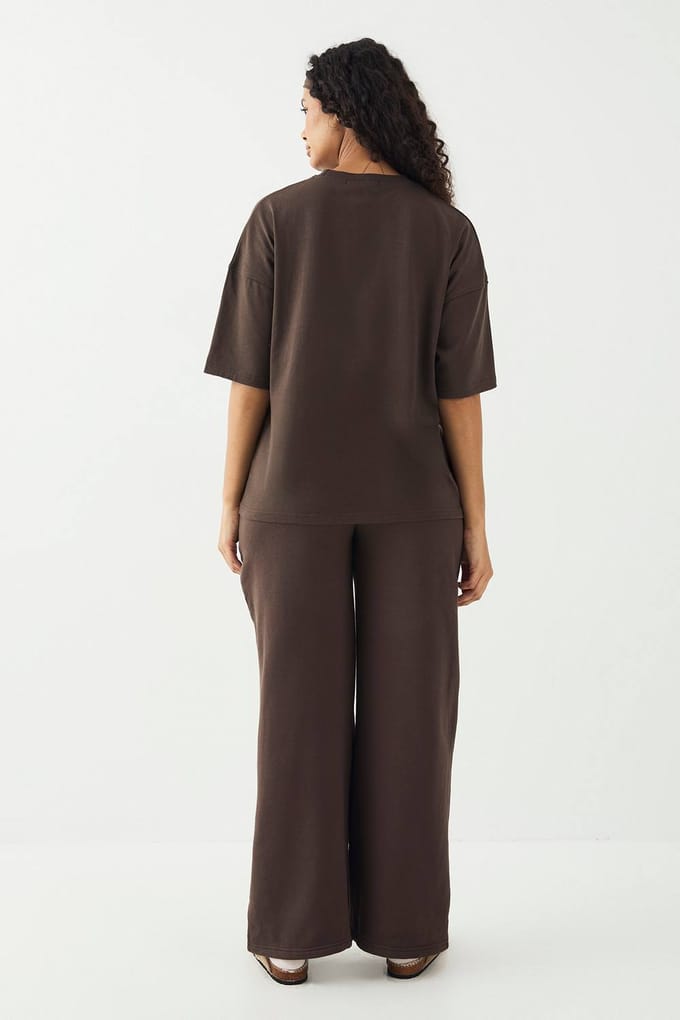 Dames DSGN Studio Diepe Tailleband Wijde Pijp Jogger | Espresso | Maat: Medium